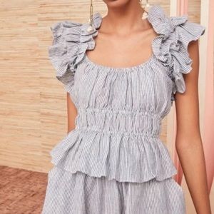 Ulla Johnson Paloma top - marine striped blue white size 4 linen like new